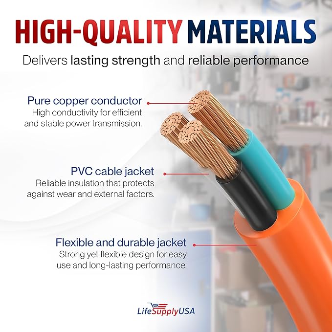 75ft Outdoor/Indoor Extension Cord 14/3 Gauge Heavy Duty 3 Prong SJTW, - Image 4