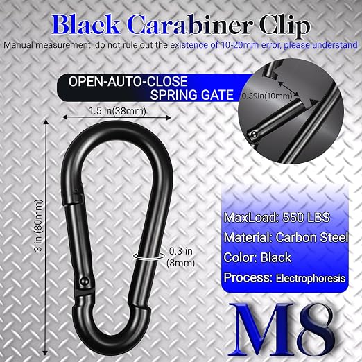 60 Pack 3" Heavy Duty Spring Snap Hook Carabiners, M8 5/16" Galvanized Steel - Image 2