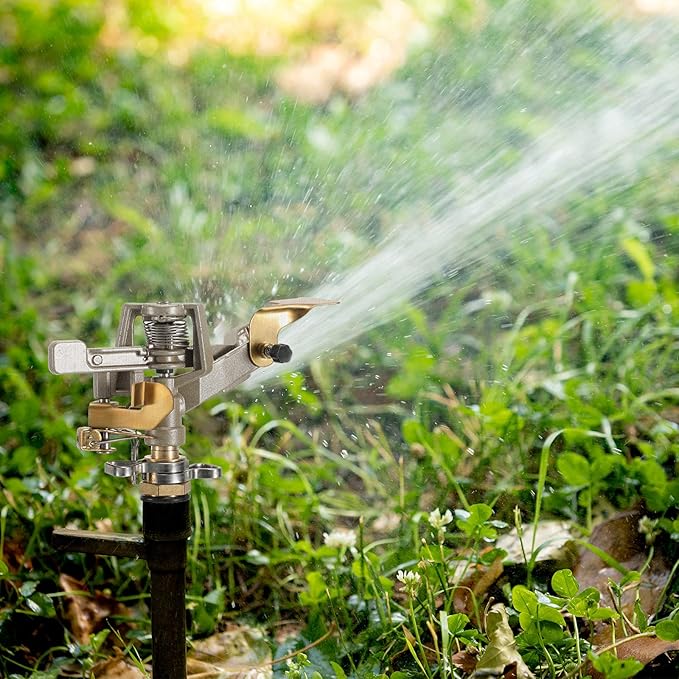 Impact Sprinkler Head Brass Pulsating Sprinkler Lawns Garden Adjustable 360 Degrees Watering Heavy Duty Sprinkler Head with Nozzles for Yard and Grass Irrigation (5 Pieces)