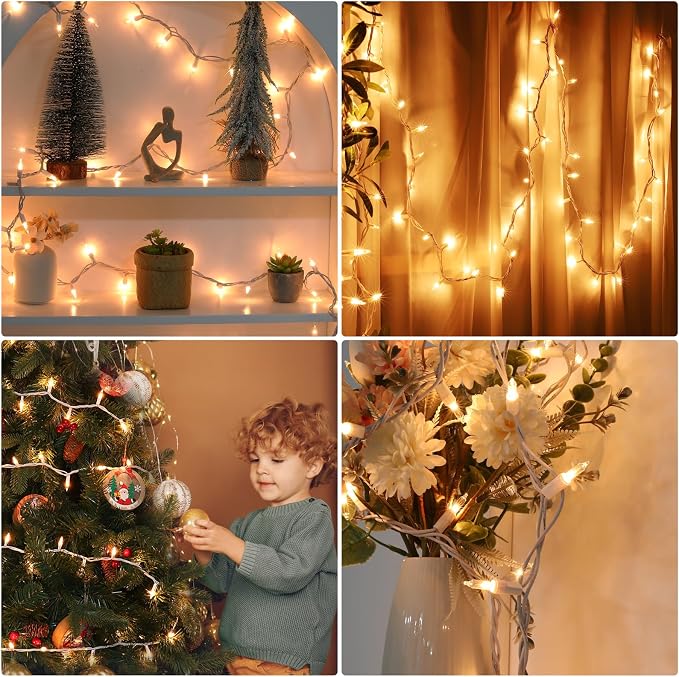 Meteds Christmas Lights 50 Count Clear Mini Lights White Wire UL Certified - Image 5