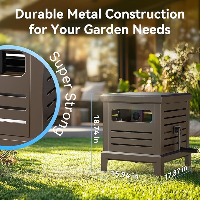 Hose Reel, Heavy Duty Hose Reel Box Hideaway Holds 100 ft x 5/8" Hose, Never-Leak System, Manual Crank Handle, Hose Guide, Stable Foot Pedal, Ideal for Yards, Patios, and Garden Sheds