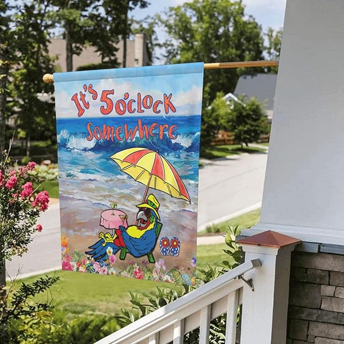 It'S 5 O'Clock Somewhere Garden Flag 28x40 Inch Outdoor Decoration Banner Spring Summer Tropical Beach House Flags Yard Farmhouse Garden Deco Indoor Sign, Colour 1-1