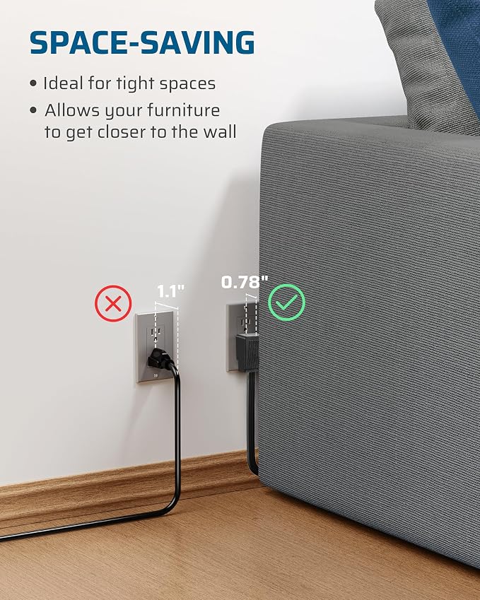 DEWENWILS 15FT Flat Plug Extension Cord, 3 Prong Ultra Thin Power Strip - Image 4