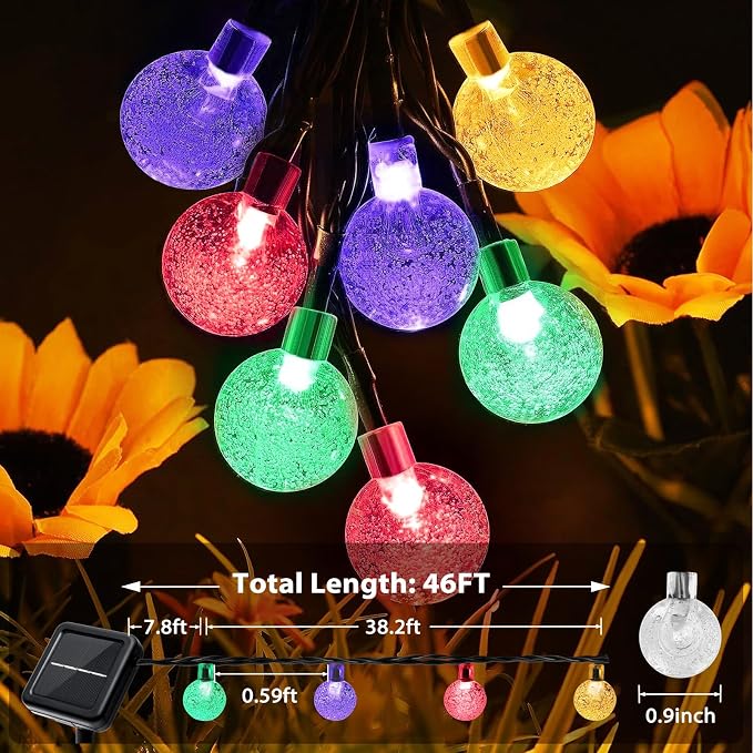 Outdoor Solar String Lights, 2x46FT 66LED 8Modes Crystal Color Solar Powered - Image 2