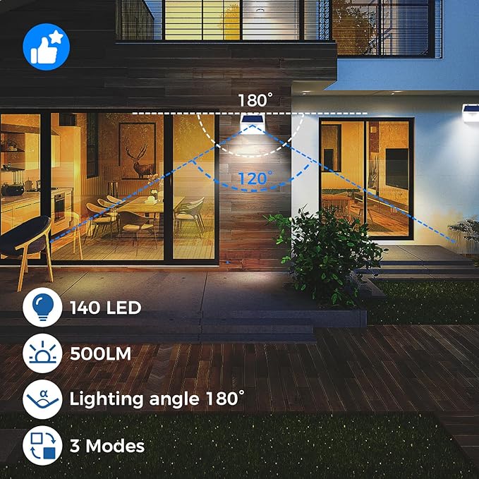 Peasur Solar Lights Outdoor Waterproof, 3 Lighting Modes Motion Sensor Ultra - Image 5