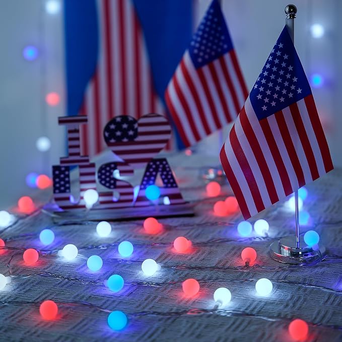 JMEXSUSS Red White and Blue Lights Battery Operated, 33ft 4th of July Lights - Image 5