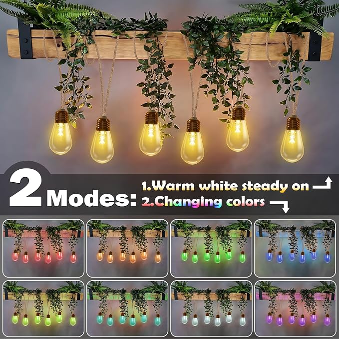 Colors Changing Solar String Lights Outdoor, 20Ft Vintage Rope Hemp Color - Image 3