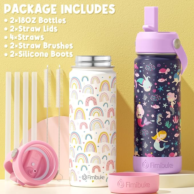 Fimibuke Kids Insulated Water Bottle, 18oz BPA FREE Kids Cups - Image 6