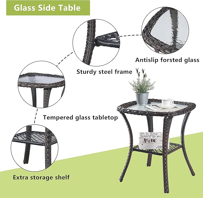 Outdoor Wicker Patio Furniture Set - 5 Pieces Rattan Patio Conversation Set with 2 Rocking Swivel Chairs,2 Ottomans and 1 Side Table for Porch Deck Backyard Garden(Mixed Grey/Blue)