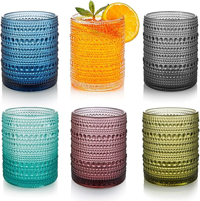 HomeVogue 12oz Colored Hobnail Drinking Glasses Set of 6, Vintage Glassware Old by HomeVogue