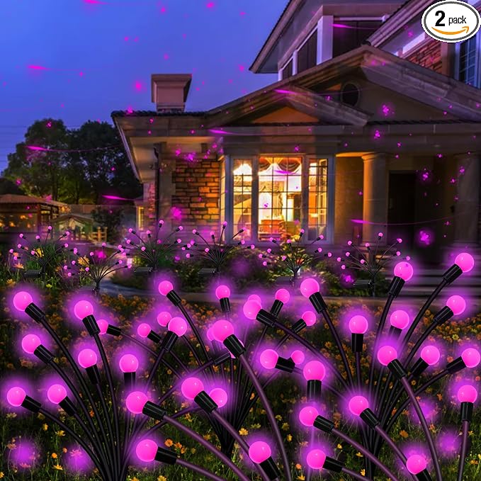 Kohlrabi Solar Garden Lights Outdoor, 2 Pack 16 LED Solar Pink Firefly Lights by KohlrabiDecor