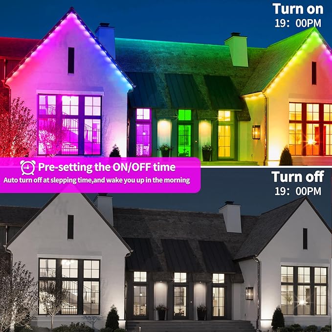 Permanent Outdoor Lights,60ft RGB Eave Light with App Control Remote,IP67 Waterproof LED Lights,Music Sync Outside Light for Christmas,Halloween,Garden,House Decorations