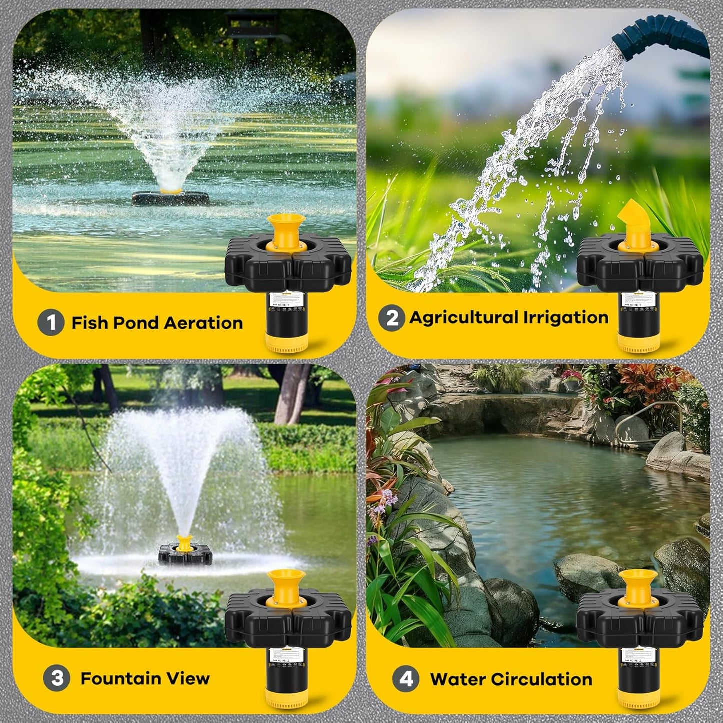 Pond Fountain Aerator, 1HP 15000 GPH Floating Aerating Fountain with Timer & 100FT Rope & Cord, Jet System for Large Outdoor Ponds & Lakes