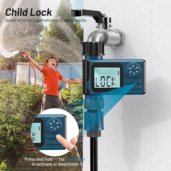 Sprinkler Timer, Hoses Timer for Watering, Outdoor Irrigation Timers, Water Scheduling Device for Tube Programmable with Auto/Manual/Rain-Delay System, Water Hoses Timers for Yard, Lawn, Pool(Blue)