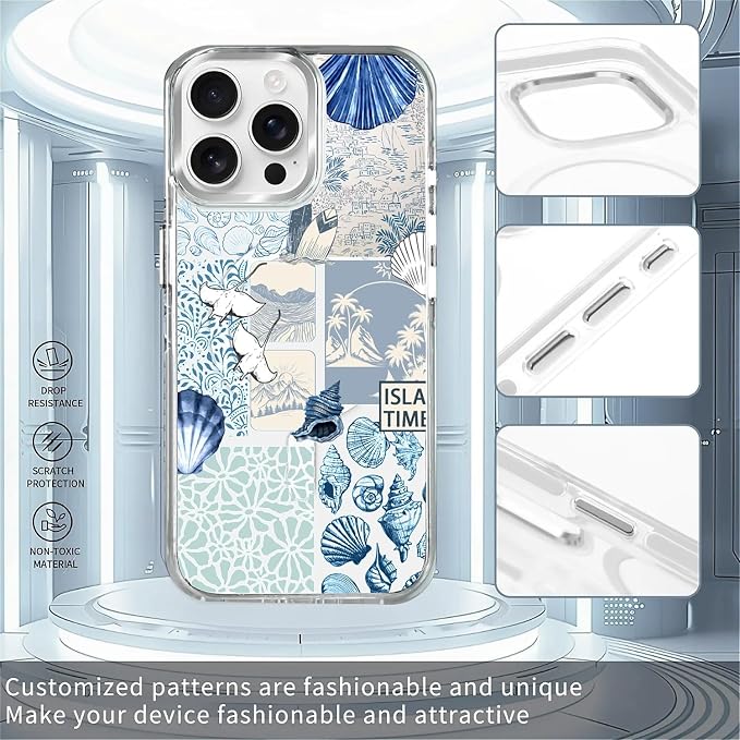 Case for iPhone 15 Pro, Sea Life Ocean Waves Seashell Collage Phone Case - Image 2