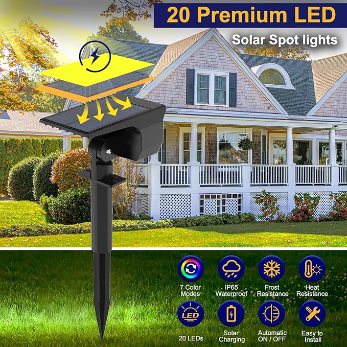 nipify 4 Pack Solar Spot Lights Outdoor Color Changing, 7 Modes Halloween RGB - Image 7