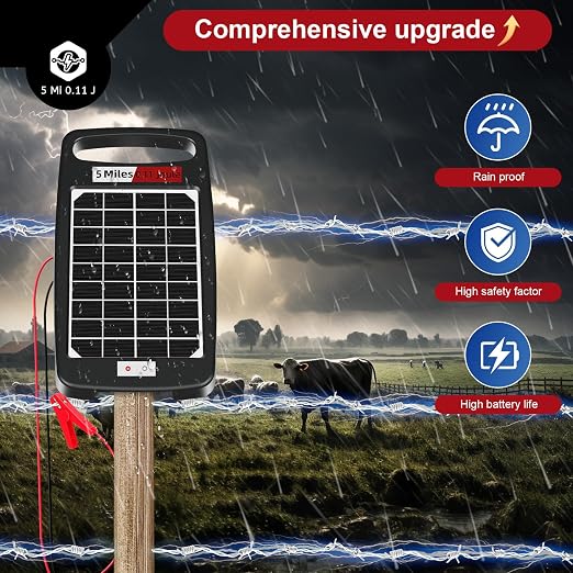 5 Miles Solar Powered Electric Fence Charger – 0.11J Output, 24/7 Day/Night - Image 3