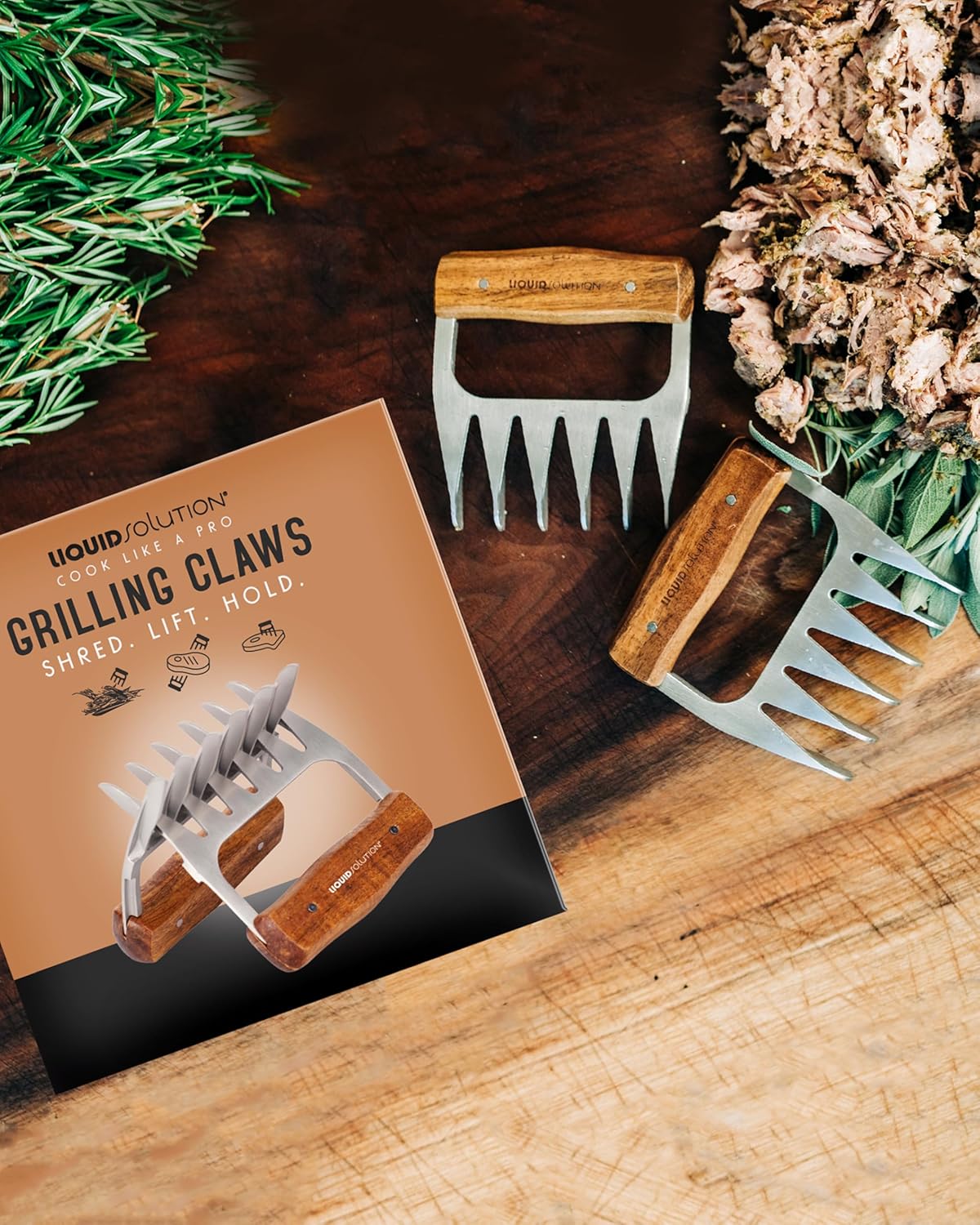 Premium 18/8 Stainless Steel Meat Shredder Claws with Wooden Handles: Effortlessly Shred, Pull, and Serve Pork, Turkey, Chicken, and Brisket!