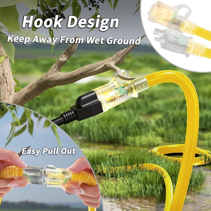 PlugSaf 14/3 Gauge Yellow Outdoor Extension Cord 50 ft Waterproof - Image 2