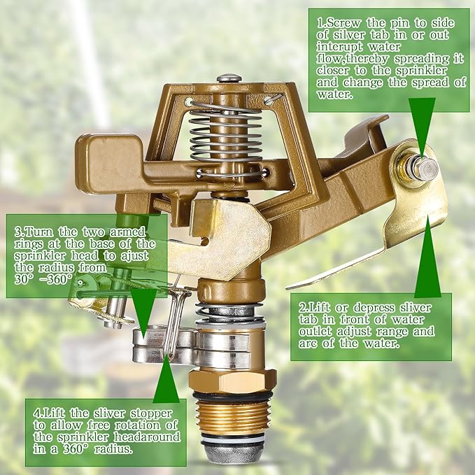 Ferraycle 24 Pieces 1/2 Inch Brass Impact Sprinkler Head with Nozzles Heavy Duty Adjustable 0-360 Degrees Impulse Sprinkler Head Lawn Watering for Yard Irrigation