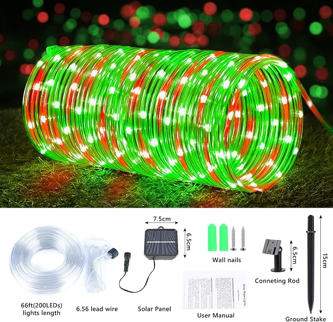 Solar Rope Lights, 66ft 200LED Solar String Lights, 8 Modes Waterproof Solar - Image 3