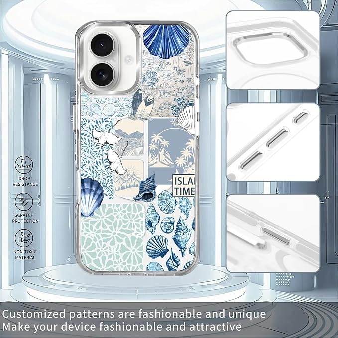 Case for iPhone 16, Sea Life Ocean Waves Seashell Collage Phone Case Design，for - Image 2