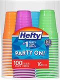 Hefty Party On Disposable Plastic Cups, 16 Ounce by Hefty