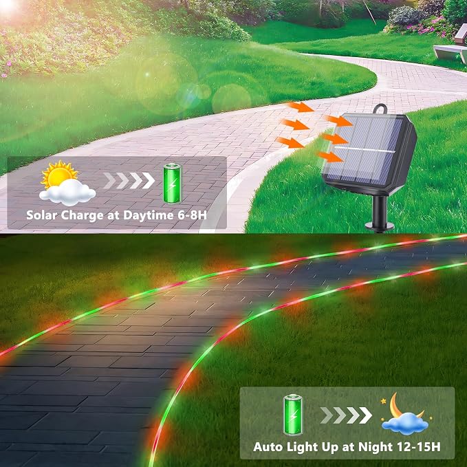 Solar Rope Lights, 33ft 100LED Solar String Lights, 8 Modes Waterproof Solar - Image 4