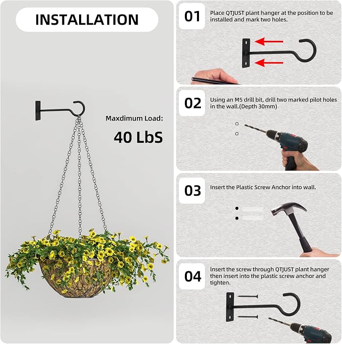 Ceiling Hooks for Hanging Plants 4pack 2.5inch Wall Mount Plant Hooks Meatl - Image 7