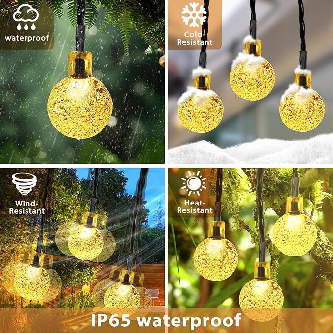 Outdoor Solar String Lights, 2x46FT 66LED 8Modes Crystal Solar Powered - Image 7