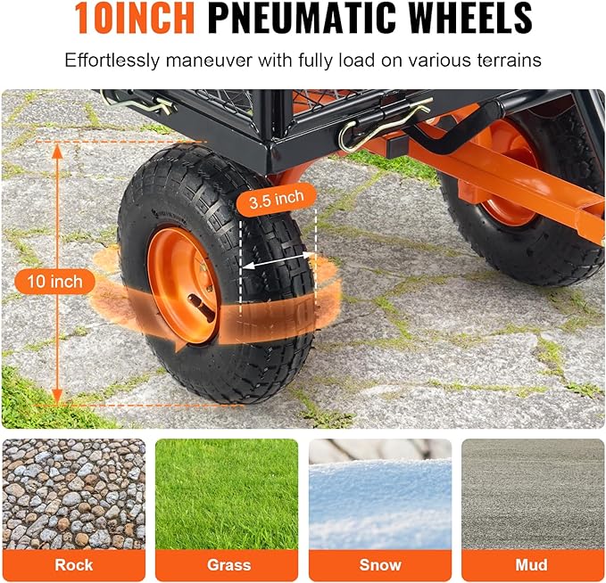 VEVOR 400lbs Steel Garden Dump Cart, Heavy Duty Garden Wagon Yard Dump Wagon with Removable Sides, Convert to Flatbed, Utility Liner, 10in All Terrain Wheels