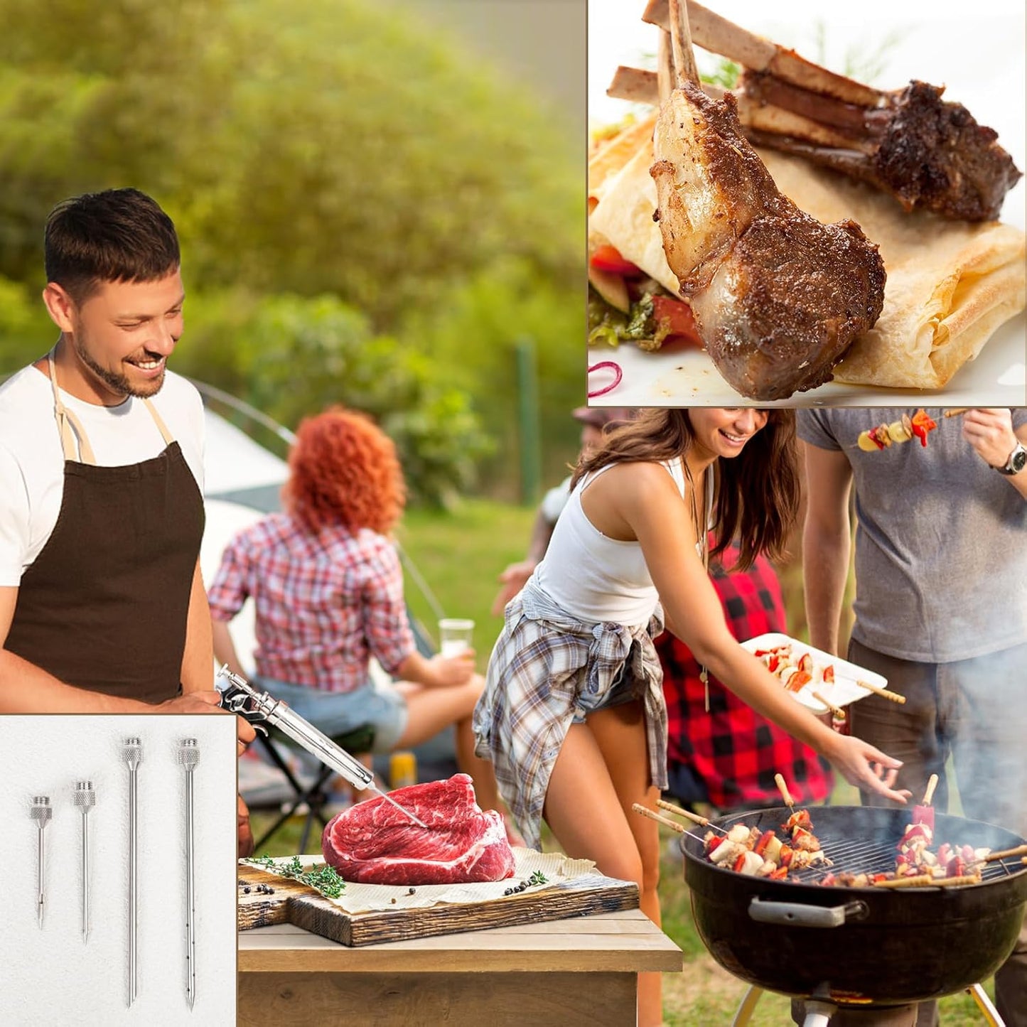 Premium Meat Injector Kit - Stainless Steel Marinade Syringe with 4 Needles, Leak-Proof, Food-Grade Injector for BBQ, Turkey, Chicken, and Grilling – Includes Bonus Glass Tube(9.1in)