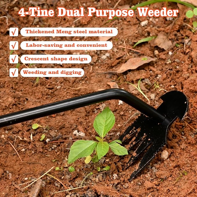 Weed Removal Tool, Portable Garden Weeder Tool，2024 New Manganese Steel Weed Puller Tool with Rubber Handle for Vegetable Gardening Garden Yard Farm Farm Planting & Uprooting Weeding Tool (Black)