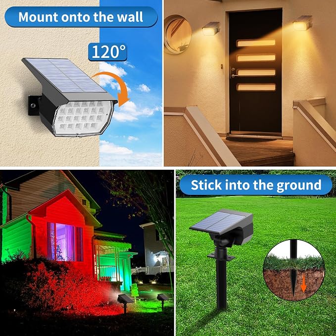 Tadyreal Solar Color Changing Spot Lights Outdoor Waterproof Colored RGB Solar - Image 5