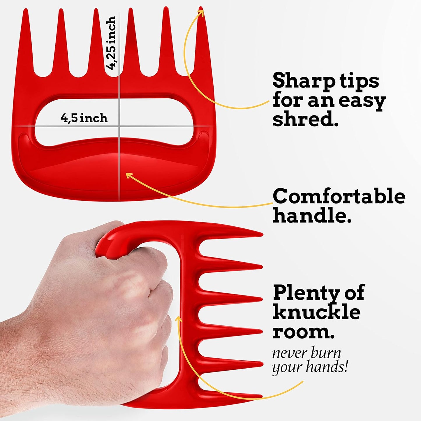Mountain Grillers Bear Claws Meat Shredder - Durable Meat Claws For Shredding Pulled Pork, Chicken, Beef - Heat-Resistant BBQ Meat Claws For Grilling And Smoking - Ergonomic Handle - 2 Pack, Red