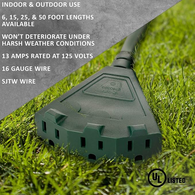 Holiday Lighting Outlet 15-Foot Green Extension Cord, 3-Prong Indoor & Outdoor - Image 5