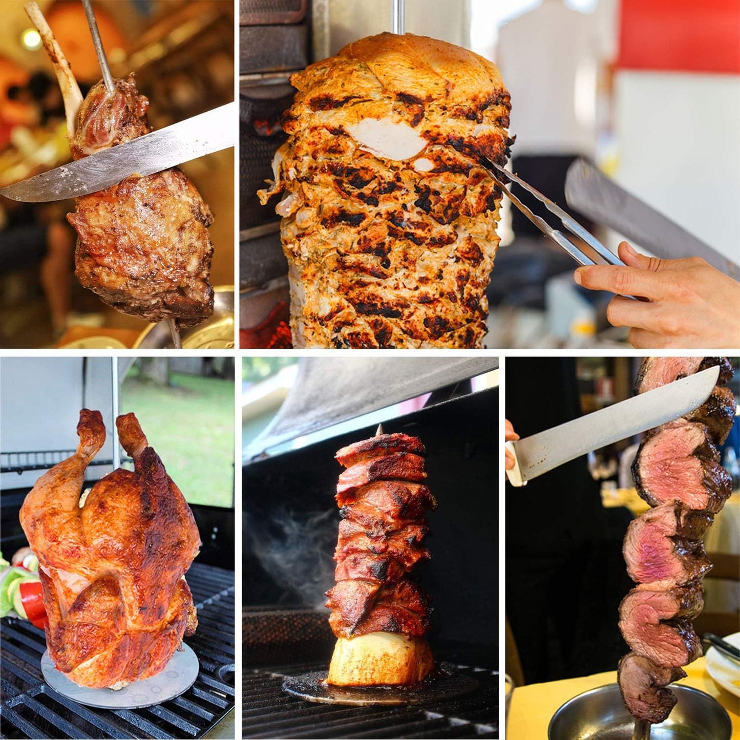 Vertical Skewer Grill - Stainless Removable Vertical Brazilian Barbecue Grilling Rack Meat Spit - Perfect for Steak, Whole Chickens, Whole Fish, Large Meat, 2Pack