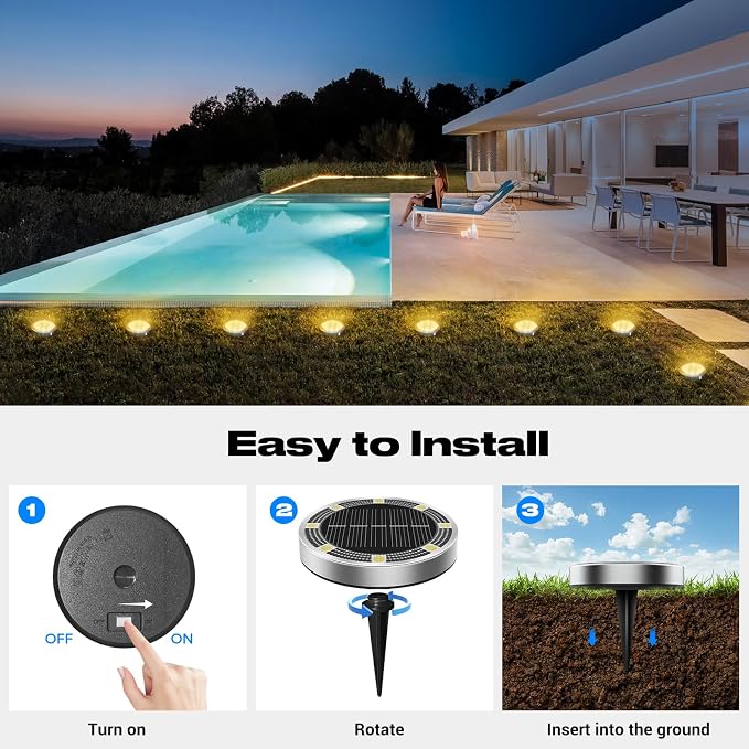 Peasur Solar Ground Lights Outdoor, 24 Pack Flat Solar Powered Disc Lights - Image 4