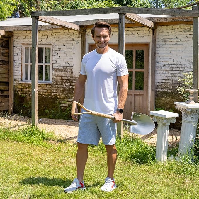 Berry&Bird Shovels for Digging, 43’’ Round Spade Heavy Duty Shovel with Wooden D Handle Stainless Steel Snow Shovel Garden Shovel Yard for Transplanting & Outdoor