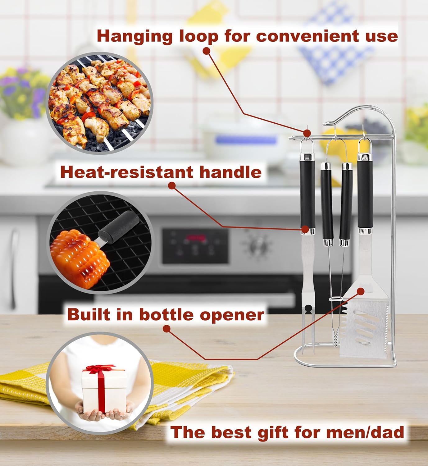 ROMANTICIST 20pcs Heavy Duty BBQ Grill Tool Set in Case - The Very Best Grill Gift for Father's Day and Christmas - Professional BBQ Accessories Set for Outdoor Cooking Camping Grilling Smoking, Black