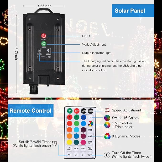 XEWEA Solar String Lights Outdoor 16 Colors 66 LED 39Ft Waterproof Outdoor - Image 3