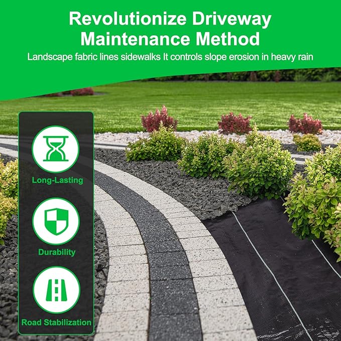 Driveway Fabric for Weed Control – 13FT x 150FT with Staples, Heavy-Duty Weed Barrier, Durable Landscape Fabric 3.5OZ for Garden, Gravel, Pathways, Erosion Control, Construction, and Outdoor Projects