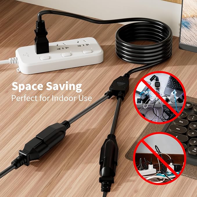 2 Way Power Cord Splitter Cable 6 Ft-3 Prong 1 to 2 Extension Cord-Outlet - Image 5