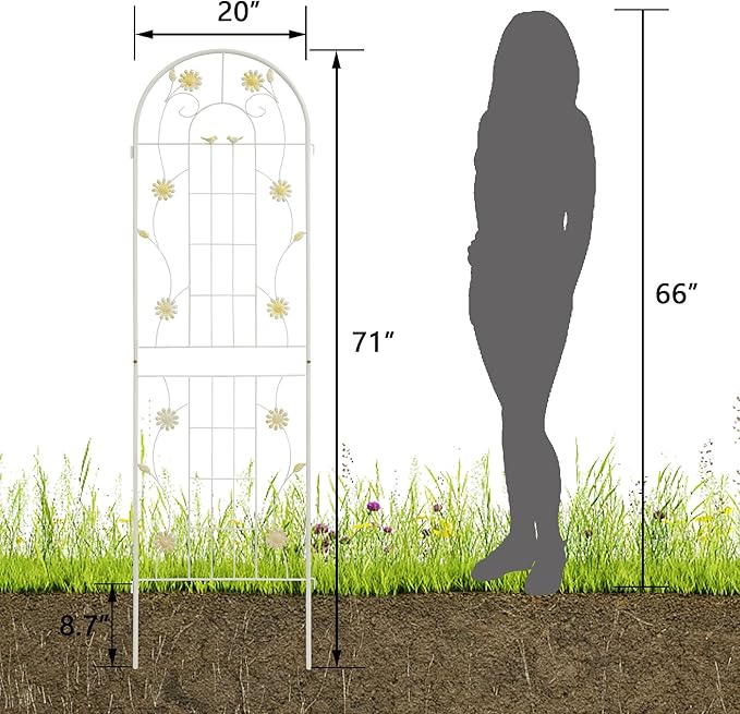 LZRS 2 Pack 71x20in Rustic Iron Arch Decoration Garden Trellis with Black Metal Coating – Perfect for Supporting Climbing Plants Outdoor, Roses, Vines, Flowers, and Vegetables.