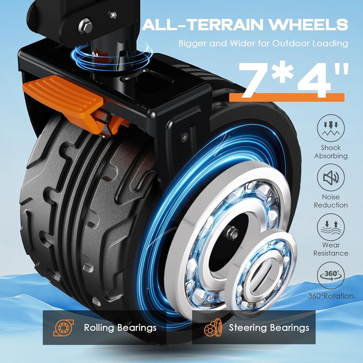 300L Extra Large Collapsible Foldable Wagon, 440lbs Load Capacity 48''L Extended Heavy Duty Folding Beach Wagon with Big All-Terrain Wheels, Utility Garden Cart for Outdoor Activities, Gray