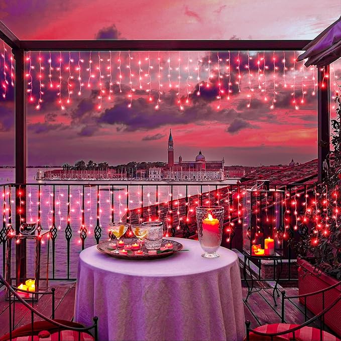 66ft Icicle Lights for Outside, Red Christmas Lights Outdoor Waterproof for House, 640 LED Twinkle Tree Lights with 120 Drops Clear Wire Short Curtain Lights for Room Home Wall Indoor Decorations