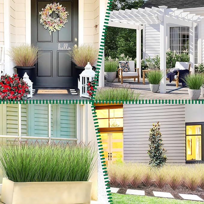 48Pcs Artificial Grass Plants, Faux Shrubs Wheat Grass, Artificial Tall Grass Fake Plants for Outdoor Decor,Artificial Greenery Stems Weed for Room Indoor Home Decor（Light Purple）