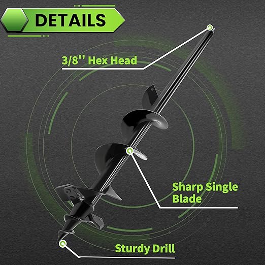 SYITCUN Auger Drill Bit for Planting - 4"X32" Heavy-Duty Post Hole Auger - Auger Post Hole Digger for Fence- 3/8" Hex Drive Drill