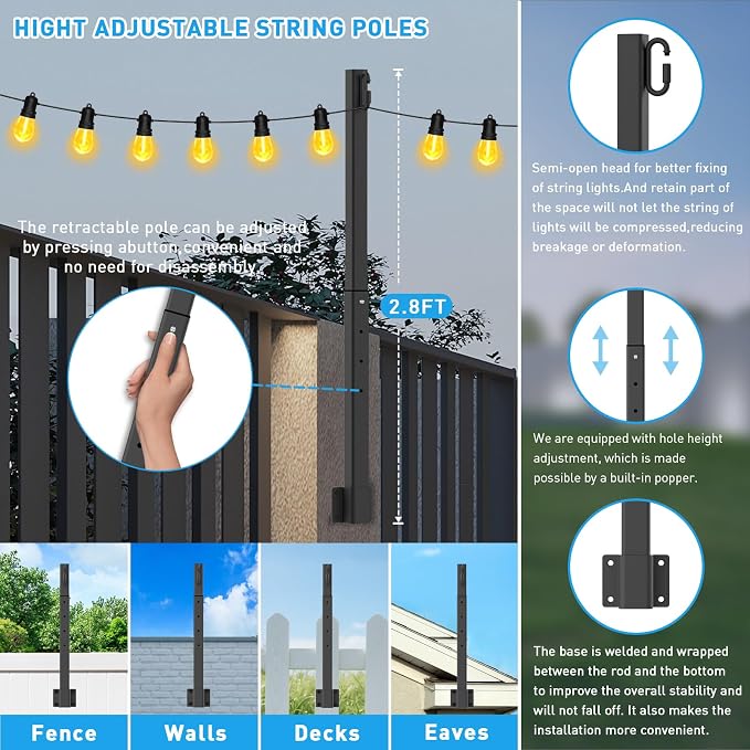 AHRLHR 8 Pack 2.8Ft String Light Poles, Light Poles - Image 6
