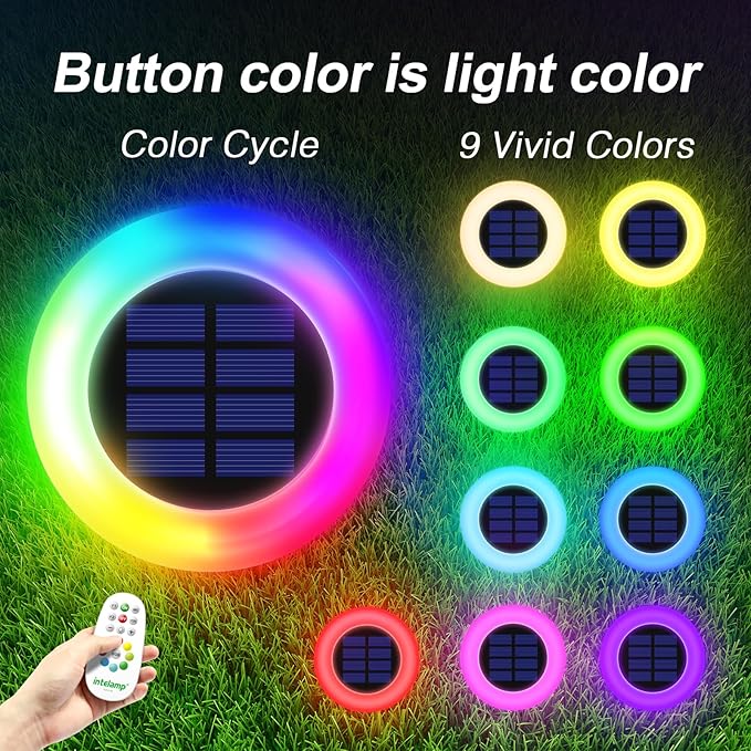 intelamp Colorful Solar Lights for Outside Solar Garden Lights Backyard Decor Outside Lights for Yard Color Changing Solar Pathway for Yard Garden Pathway,6 Pack